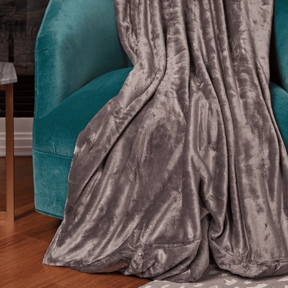 ClimateRight x Cuddl Duds Gray Velvet Plush Throw w Sherpa Foot Pocket - Picture 4 of 4